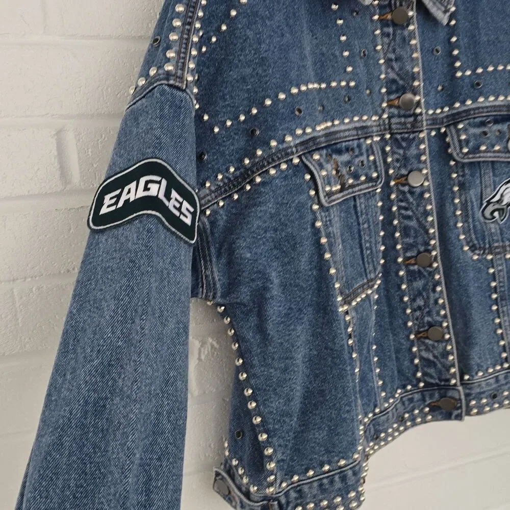 200$ G-III by Carl Banks Women's Philadelphia Eagles Studded Button Jacket Sz. L - Picture 4 of 15